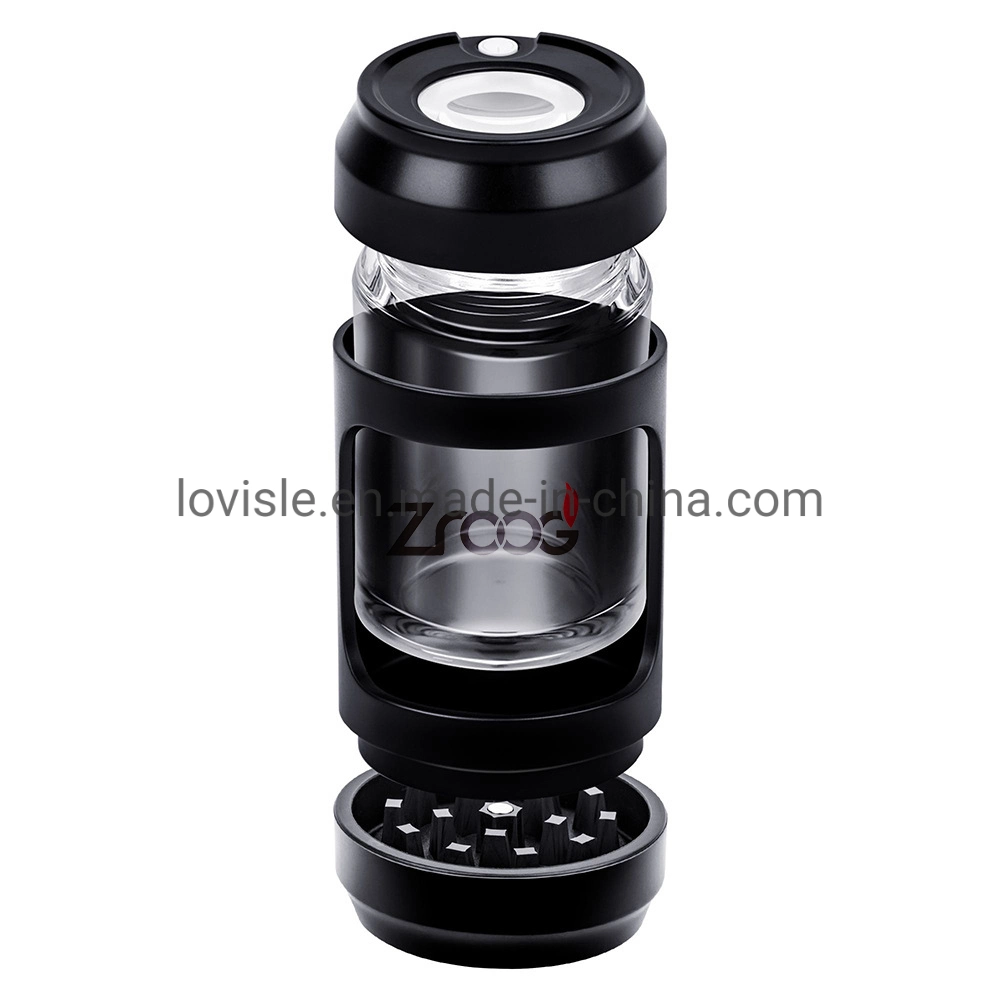 Custom Logo Plastic Herb Tobacco Grinder with LED Transparent Acrylic Tight Storage Magnifying Jars for Herbs